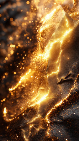 golden glittering background with bokeh lights and sparklesの素材