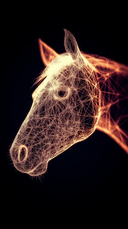 Horse head with glowing lines. 3d rendering, 3d illustration.の素材