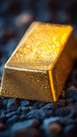 Gold bars on a dark background. Selective focus. Toned.の素材