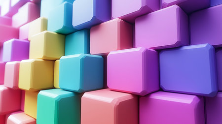 3d rendering of colorful cubes in a row. Abstract background.の素材
