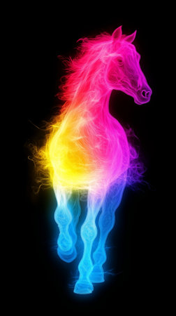 Rainbow horse on a black background. Rainbow horse isolated on black backgroundの素材
