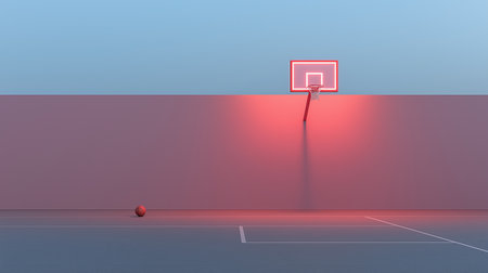 Basketball court with red hoop and ball, 3d render.の素材