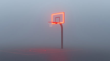 Basketball hoop in the fog. 3d rendering. Computer digital drawing.の素材