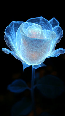 Blue rose on black background, computer generated abstract background, 3D renderingの素材