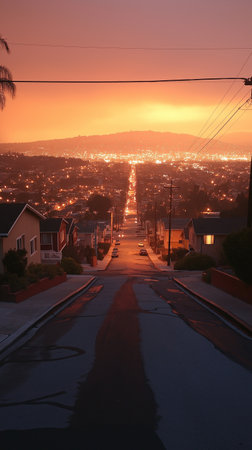 View of the city of Los Angeles at dusk, California, USAの素材