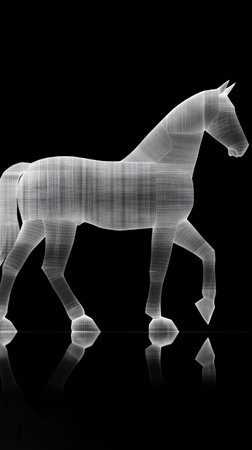 Horse on a black background. 3d rendering. Computer digital drawing.の素材