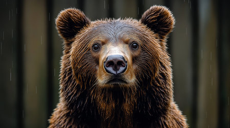 Portrait of a brown bear in the rain. Animal portrait.の素材