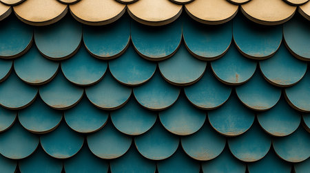 Roof of a chinese temple with blue tiles. Seamless pattern.の素材