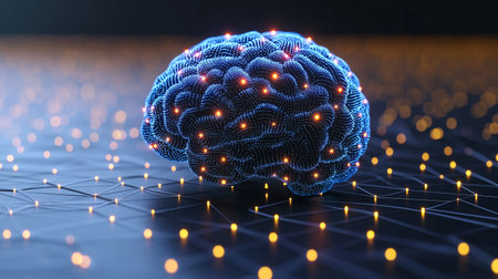3d render of human brain with glowing dots. Artificial intelligence conceptの素材