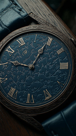 Closeup of the dial of a classic men's wrist watch.の素材