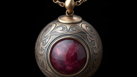 Vintage jewelry pendant on a black background, close-upの素材