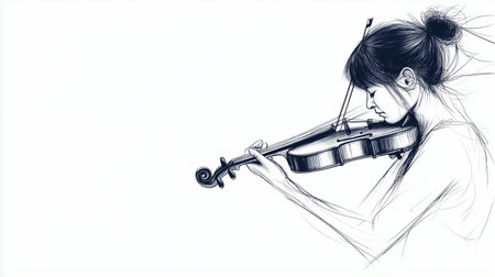 Girl playing the violin on a white background. Hand-drawn illustration.の素材