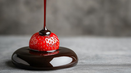 Strawberry dipped in chocolate on grey table, closeup viewの素材