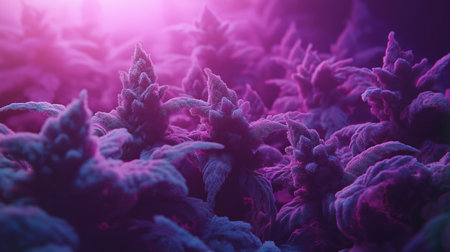 purple basil leaves in the morning light. 3d render illustrationの素材