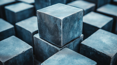 Abstract background of black and blue cubes, close-up, selective focusの素材