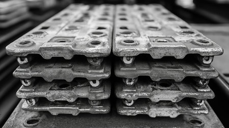 Railway sleepers in black and white. Selective focus.の素材