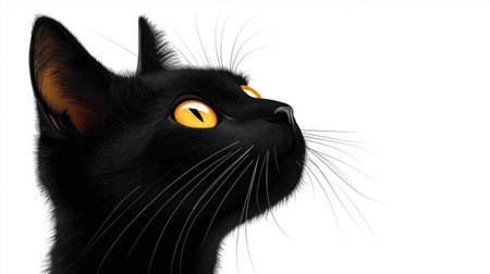 Black cat with yellow eyes on white background. 3D illustration.の素材