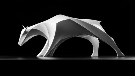 3d render of white origami horse isolated on black background.の素材