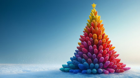 christmas tree made of colorful ribbons in snow 3d renderの素材