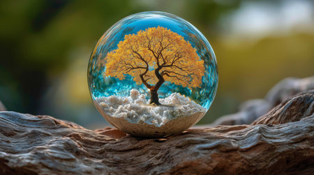 Crystal ball with a tree inside. Conceptual photo of nature.の素材
