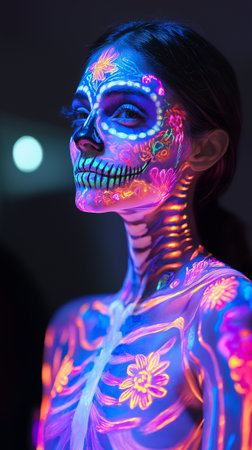 Fashion portrait of young woman with sugar skull make-up.の素材