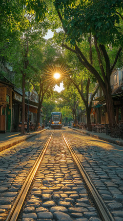 Tram passing through the street of Hanoi, Vietnam.の素材