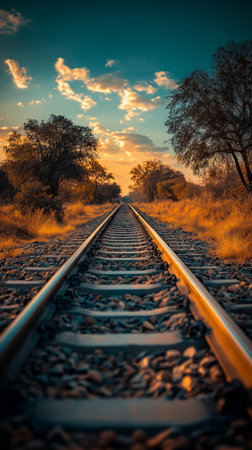 Railway tracks at sunset in the Okavango Delta, Botswana.の素材