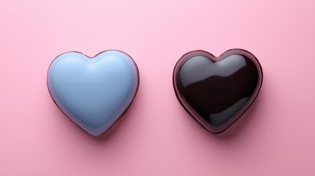 Two hearts on a pink background. 3d rendering. Computer digital drawing.の素材