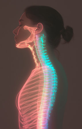 3d rendered illustration of a female body with highlighted ribcageの素材