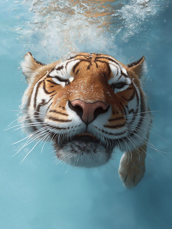 Close-up of a tiger swimming in the water. 3d renderingの素材