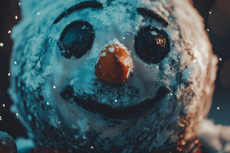 Snowman in the snow. Christmas and New Year background. Selective focus.の素材
