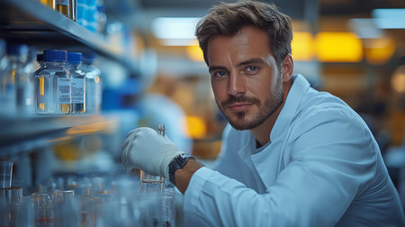 Portrait of a young male researcher carrying out scientific research in a labの素材