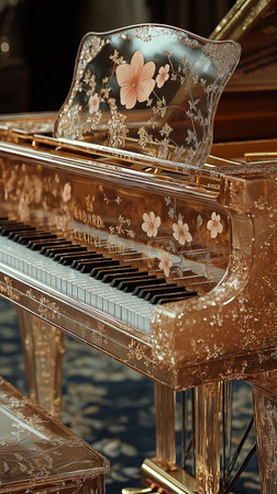 Piano with flower decoration in the interior of the old piano.の素材