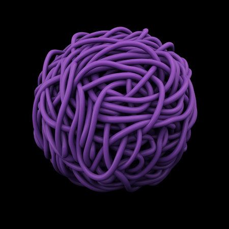 3d rendering of sphere made of purple threads isolated on black backgroundの素材