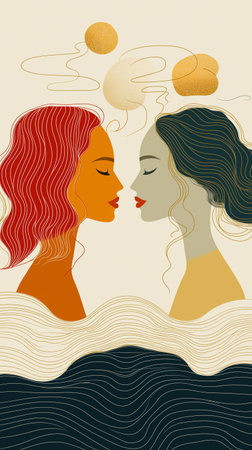 Two young women in love. Vector illustration in a flat style.の素材