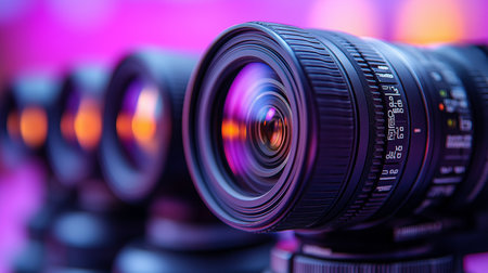 Close-up of a professional camera lens. Shallow depth of field.の素材