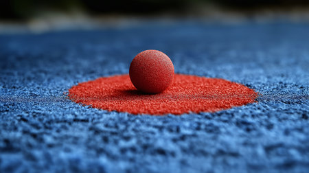 3d rendering of a cricket ball on a red line in a cricket fieldの素材