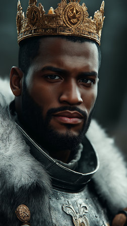 Portrait of a medieval knight in armor. Men's beauty, fashion.の素材