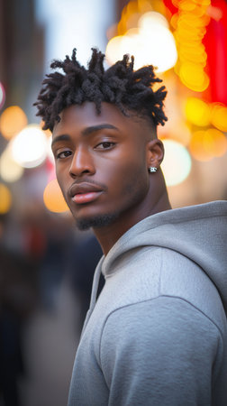Portrait of a young african american man in the cityの素材