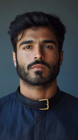 Portrait of a handsome young Indian man with beard and mustache.の素材