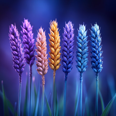 Spikelets of lavender on a dark blue background. 3d renderingの素材