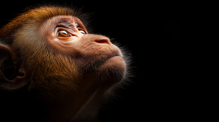 Portrait of a monkey on a black background, close-upの素材