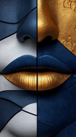 Collage of woman lips with creative makeup. 3D Renderingの素材