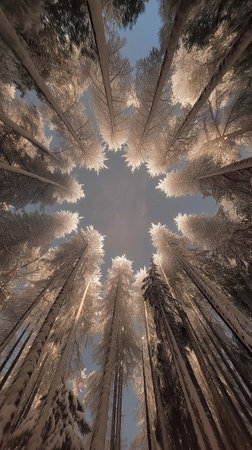 Frosty trees in the winter forest. Winter wonderland.の素材