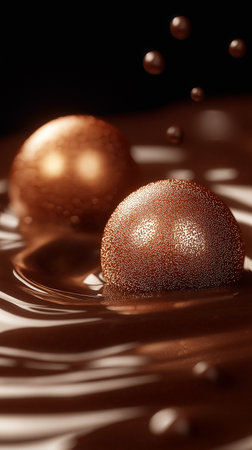 Chocolate balls on dark background, close-up, selective focusの素材