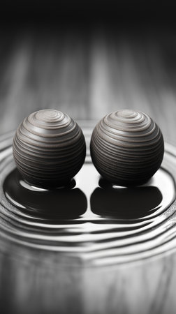 Two chocolates in a circle on a dark background with reflectionの素材