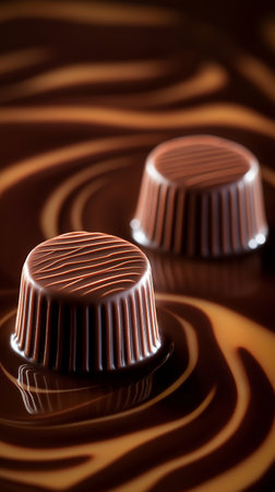 Chocolate candies on a dark chocolate background. Shallow dof.の素材