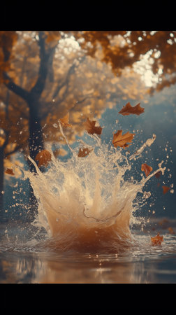 Autumn leaves falling into the water. Selective focus. Shallow depth of fieldの素材