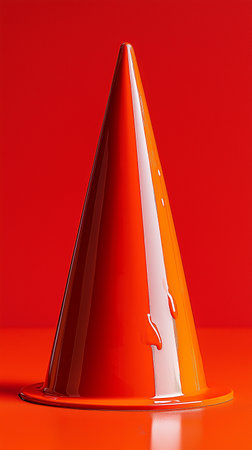 Traffic cone on a red background. 3d rendering. Computer digital drawing.の素材