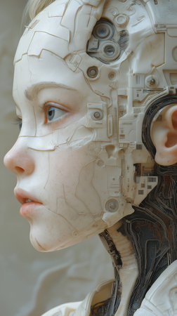 Sculpture of a girl with white skin and blue eyesの素材